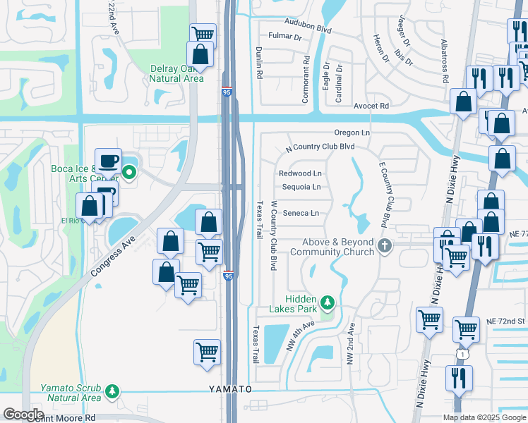 map of restaurants, bars, coffee shops, grocery stores, and more near 7750 Texas Trail in Boca Raton