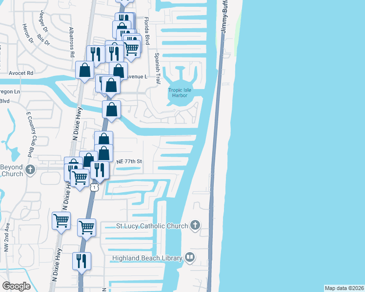 map of restaurants, bars, coffee shops, grocery stores, and more near 891 Northeast Mulberry Drive in Boca Raton
