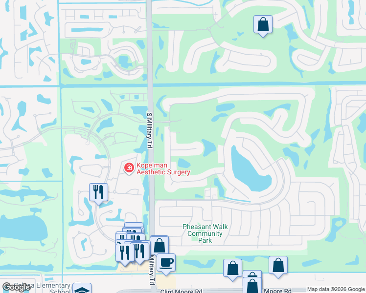 map of restaurants, bars, coffee shops, grocery stores, and more near 4875 Tallowwood Lane in Boca Raton