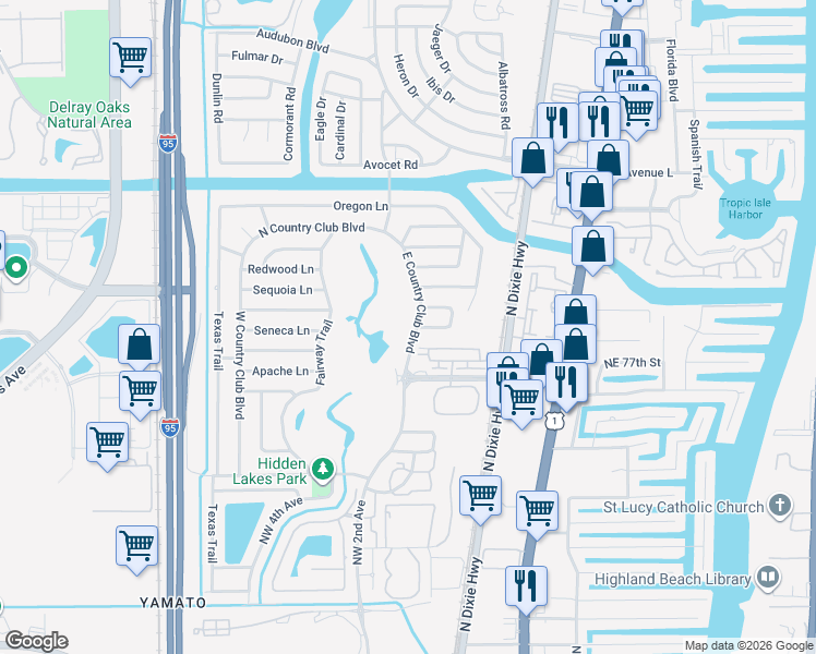 map of restaurants, bars, coffee shops, grocery stores, and more near 7699 East Country Club Boulevard in Boca Raton