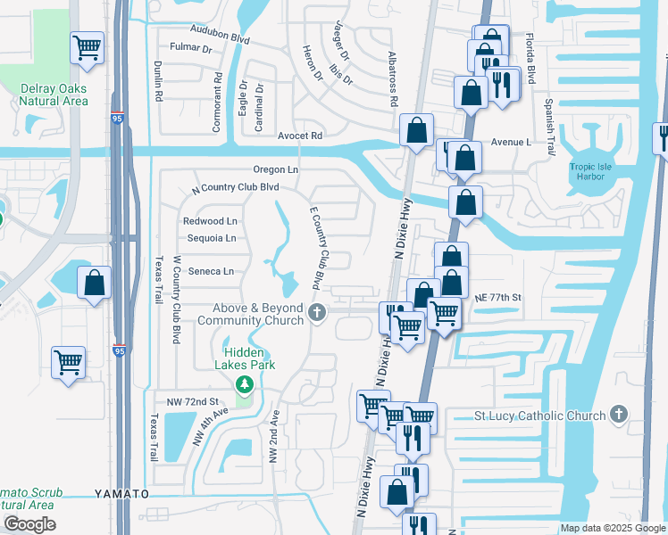 map of restaurants, bars, coffee shops, grocery stores, and more near 113 Palomino Circle in Boca Raton