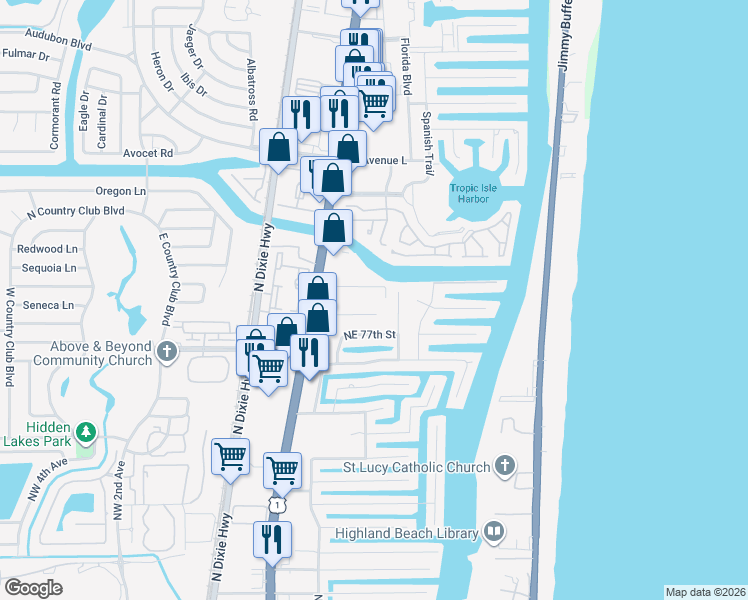map of restaurants, bars, coffee shops, grocery stores, and more near 862 Bailey Street in Boca Raton