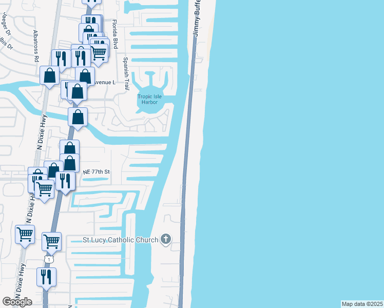 map of restaurants, bars, coffee shops, grocery stores, and more near 3101 South Ocean Boulevard in Highland Beach