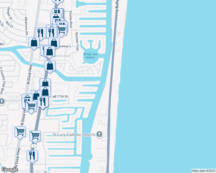 map of restaurants, bars, coffee shops, grocery stores, and more near 3100 South Ocean Boulevard in Highland Beach