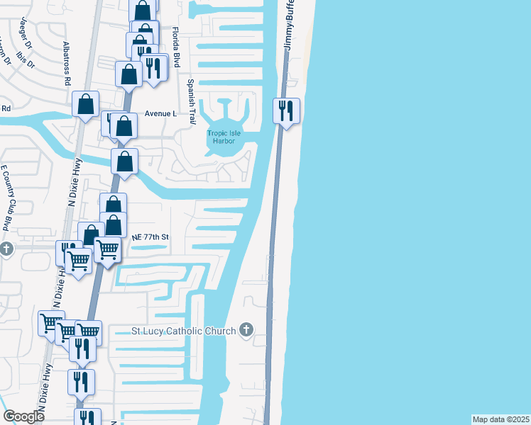 map of restaurants, bars, coffee shops, grocery stores, and more near 3100 South Ocean Boulevard in Highland Beach