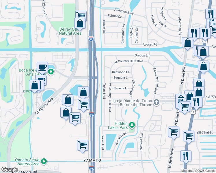 map of restaurants, bars, coffee shops, grocery stores, and more near 7743 West Country Club Boulevard in Boca Raton
