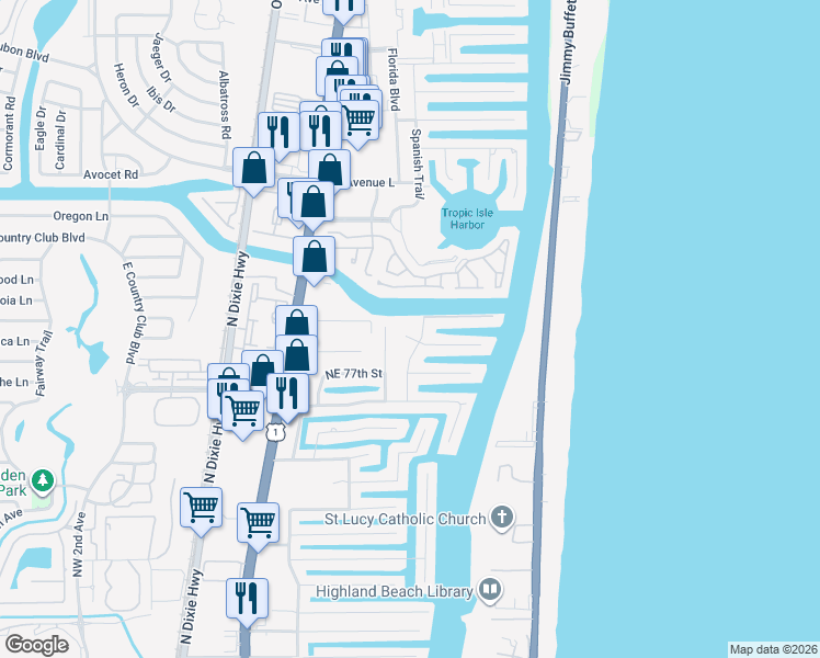 map of restaurants, bars, coffee shops, grocery stores, and more near 843 Northeast Mulberry Drive in Boca Raton