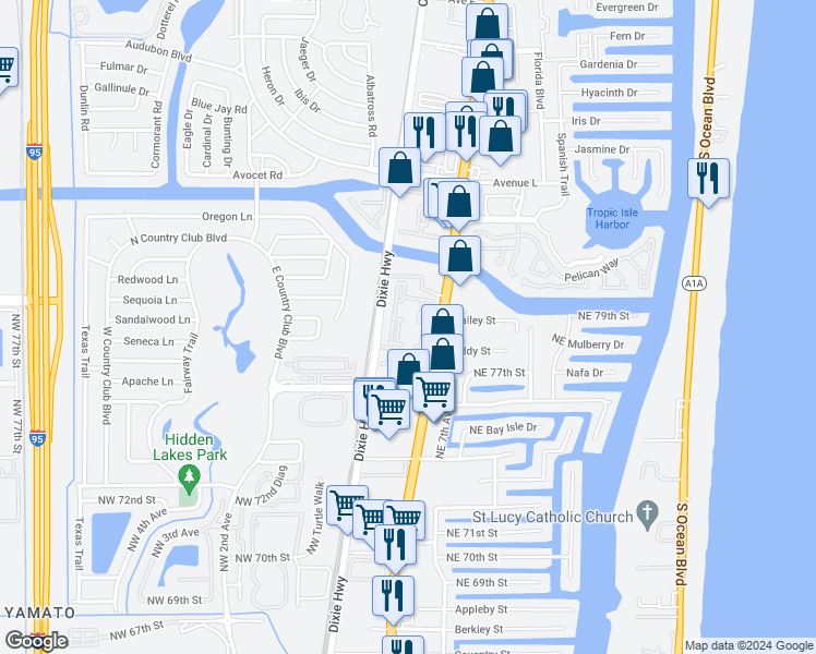 map of restaurants, bars, coffee shops, grocery stores, and more near 7887 North Federal Highway in Boca Raton