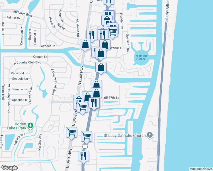 map of restaurants, bars, coffee shops, grocery stores, and more near 860 Bailey Street in Boca Raton