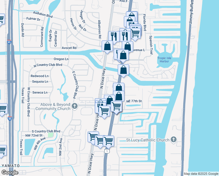 map of restaurants, bars, coffee shops, grocery stores, and more near 7887 North Federal Highway in Boca Raton