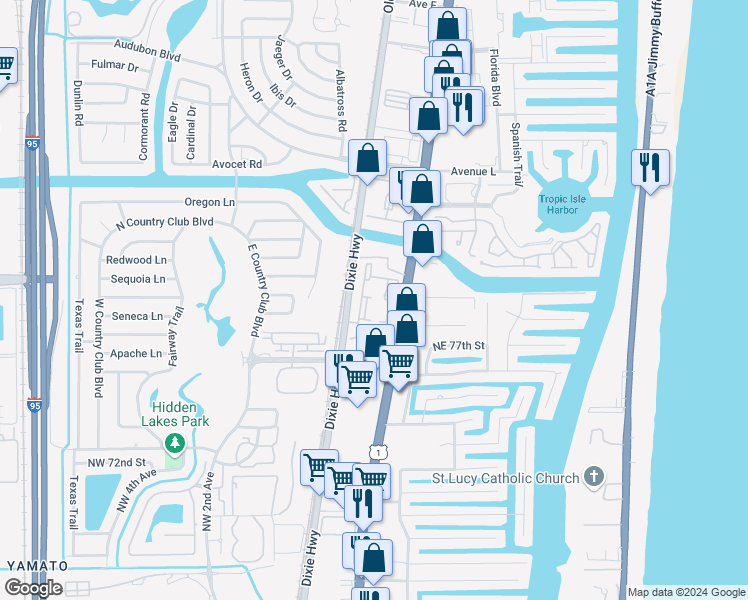 map of restaurants, bars, coffee shops, grocery stores, and more near 7887 North Federal Highway in Boca Raton