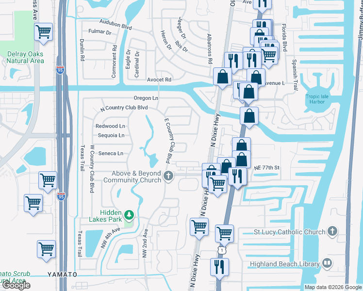 map of restaurants, bars, coffee shops, grocery stores, and more near 66 Palamino Circle in Boca Raton