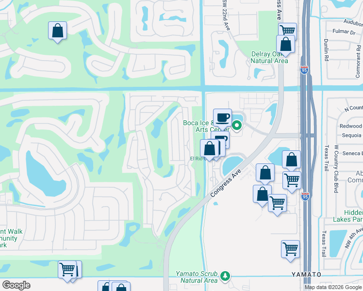 map of restaurants, bars, coffee shops, grocery stores, and more near 17331 Ventana Drive in Boca Raton