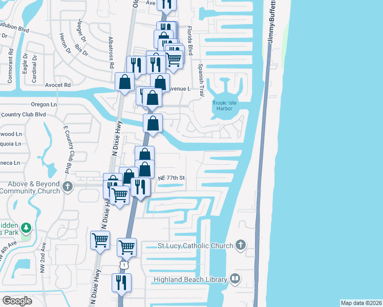 map of restaurants, bars, coffee shops, grocery stores, and more near 843 Northeast Mulberry Drive in Boca Raton