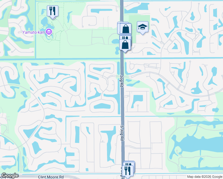 map of restaurants, bars, coffee shops, grocery stores, and more near 17276 Hampton Boulevard in Boca Raton