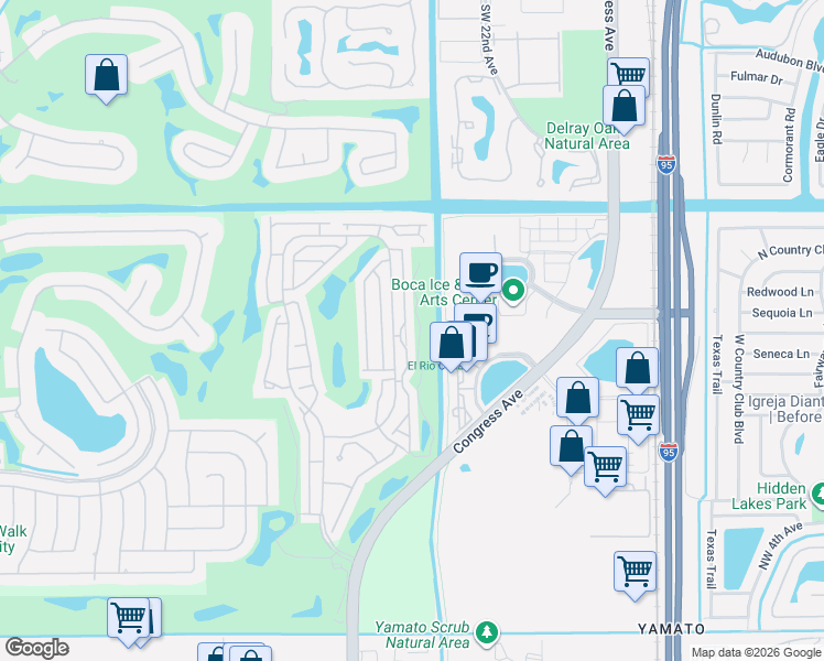 map of restaurants, bars, coffee shops, grocery stores, and more near 17318 Bermuda Village Drive in Boca Raton
