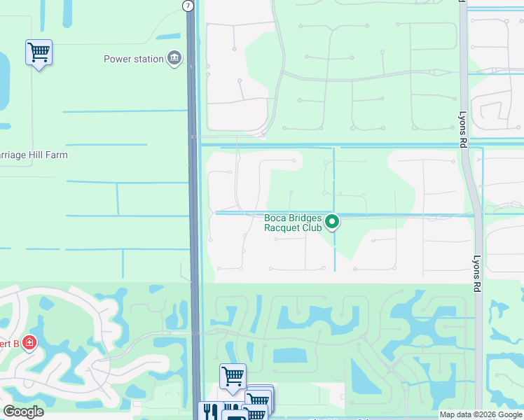 map of restaurants, bars, coffee shops, grocery stores, and more near Sauvignon Parkway in Boca Raton