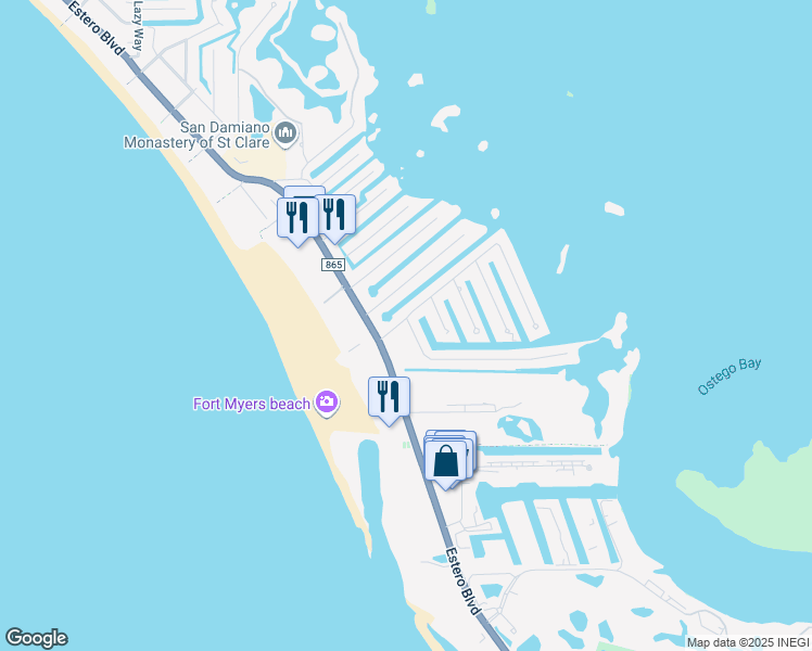 map of restaurants, bars, coffee shops, grocery stores, and more near 2 Fairview Boulevard in Fort Myers Beach