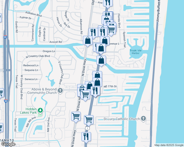 map of restaurants, bars, coffee shops, grocery stores, and more near 7901 North Federal Highway in Boca Raton