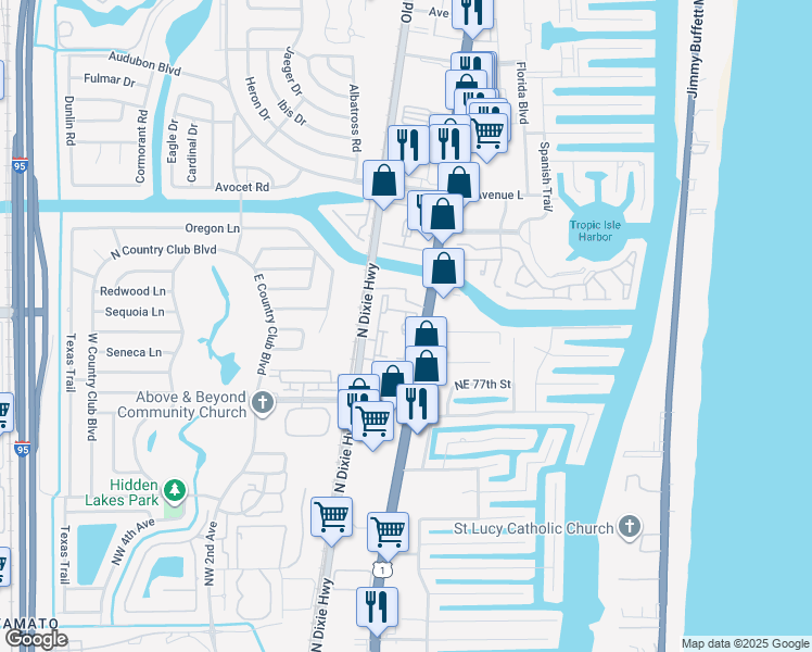 map of restaurants, bars, coffee shops, grocery stores, and more near 7901 North Federal Highway in Boca Raton