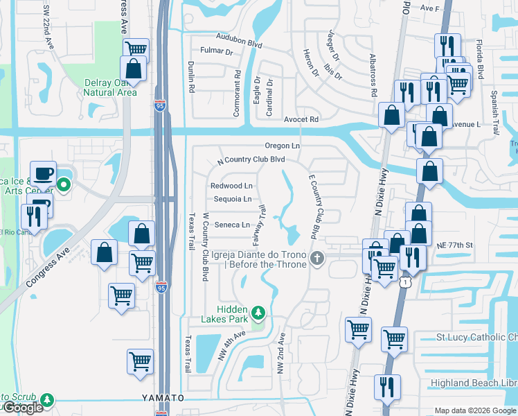 map of restaurants, bars, coffee shops, grocery stores, and more near 7900 Fairway Trail in Boca Raton