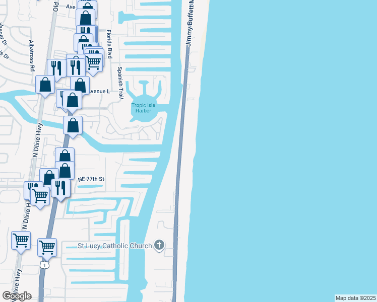 map of restaurants, bars, coffee shops, grocery stores, and more near 3009 South Ocean Boulevard in Highland Beach