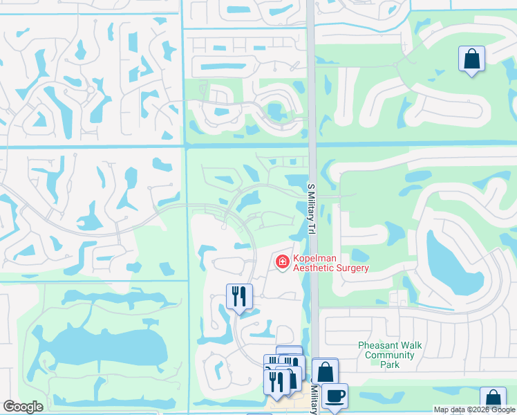 map of restaurants, bars, coffee shops, grocery stores, and more near 5245 Suffolk Drive in Boca Raton