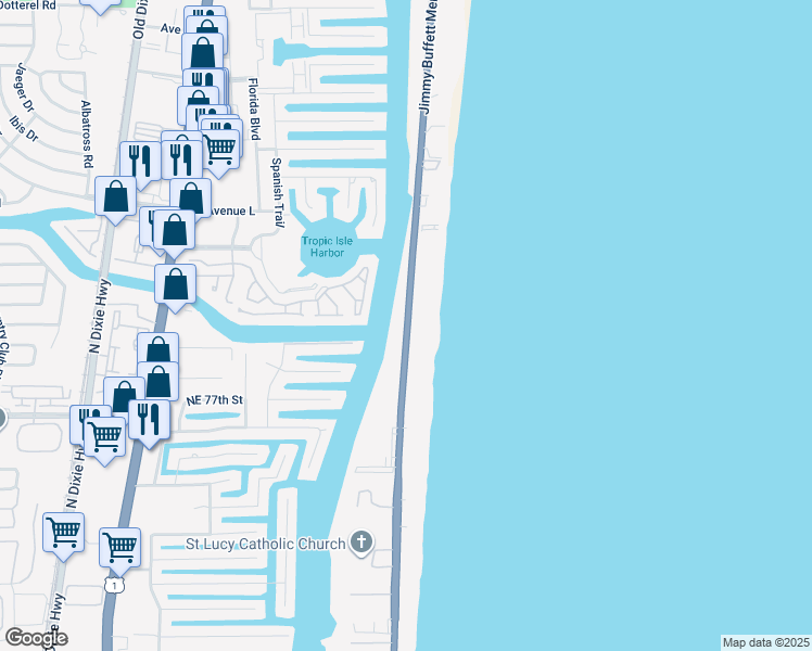 map of restaurants, bars, coffee shops, grocery stores, and more near 3009 South Ocean Boulevard in Highland Beach