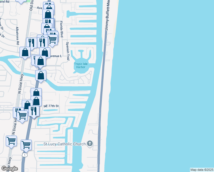 map of restaurants, bars, coffee shops, grocery stores, and more near 3009 South Ocean Boulevard in Highland Beach