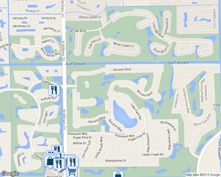 map of restaurants, bars, coffee shops, grocery stores, and more near 4619 Bocaire Boulevard in Boca Raton