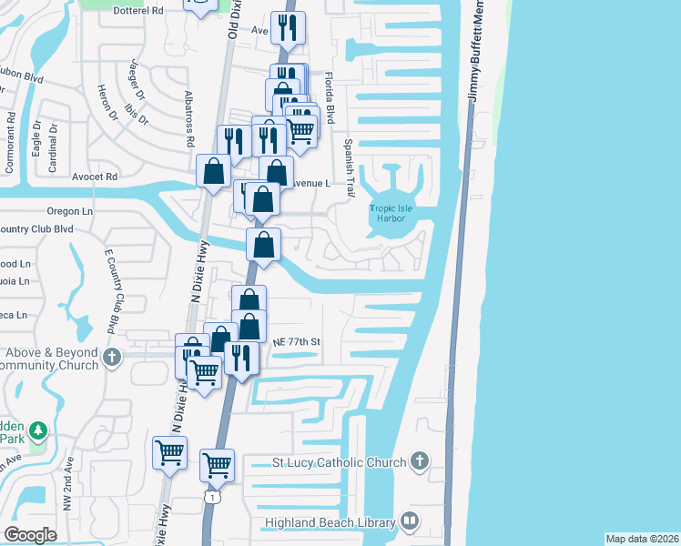map of restaurants, bars, coffee shops, grocery stores, and more near 210 Captains Walk in Delray Beach