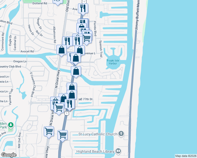 map of restaurants, bars, coffee shops, grocery stores, and more near 210 Captains Walk in Delray Beach