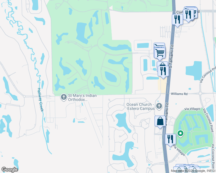 map of restaurants, bars, coffee shops, grocery stores, and more near 21804 Masters Circle in Estero