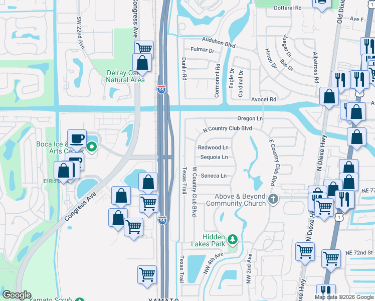 map of restaurants, bars, coffee shops, grocery stores, and more near 7944 Texas Trail in Boca Raton