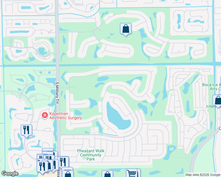 map of restaurants, bars, coffee shops, grocery stores, and more near 4619 Bocaire Boulevard in Boca Raton