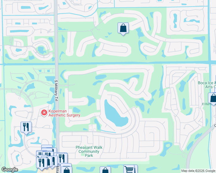 map of restaurants, bars, coffee shops, grocery stores, and more near 4619 Bocaire Boulevard in Boca Raton