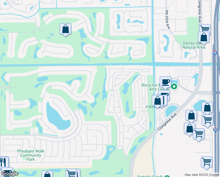 map of restaurants, bars, coffee shops, grocery stores, and more near 17299 Boca Club Boulevard in Boca Raton