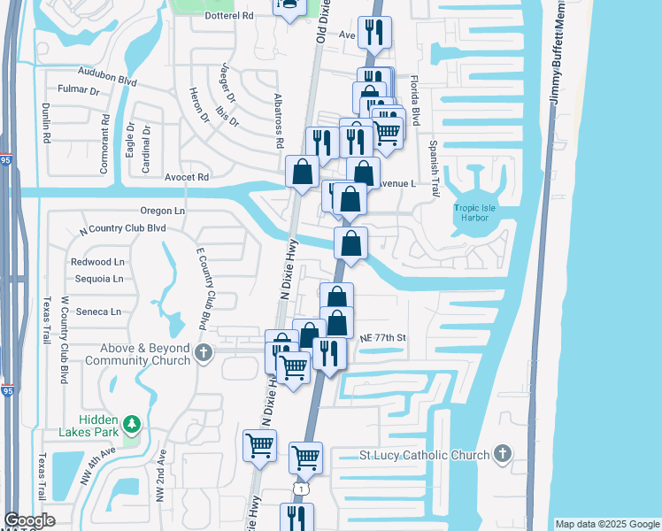 map of restaurants, bars, coffee shops, grocery stores, and more near 7901 North Federal Highway in Boca Raton