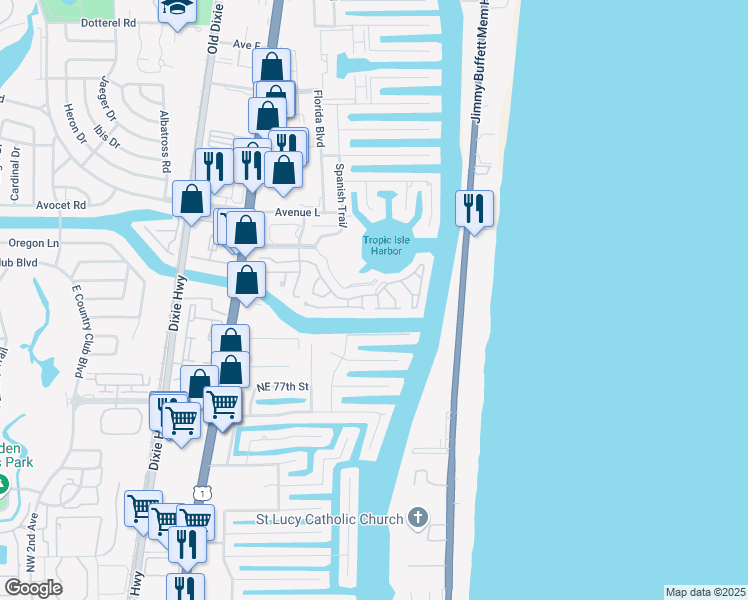 map of restaurants, bars, coffee shops, grocery stores, and more near 3578 Commodore Circle in Delray Beach