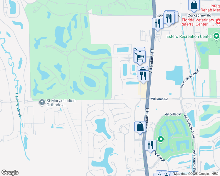 map of restaurants, bars, coffee shops, grocery stores, and more near 21800 Southern Hills Drive in Estero