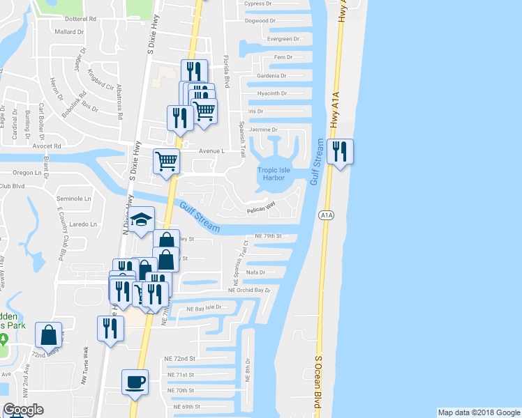 map of restaurants, bars, coffee shops, grocery stores, and more near 1311 Pelican Way in Delray Beach