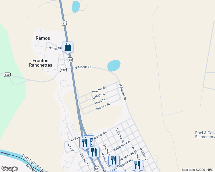 map of restaurants, bars, coffee shops, grocery stores, and more near 315 Dolphin Street in Roma