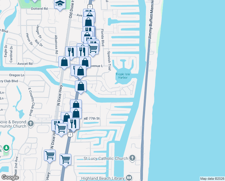 map of restaurants, bars, coffee shops, grocery stores, and more near 951 Spanish Circle in Delray Beach