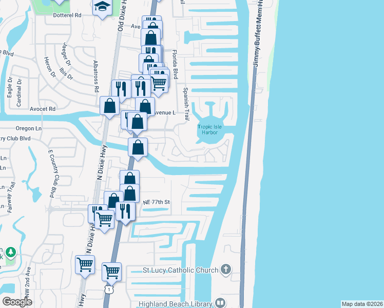 map of restaurants, bars, coffee shops, grocery stores, and more near 951 Spanish Circle in Delray Beach