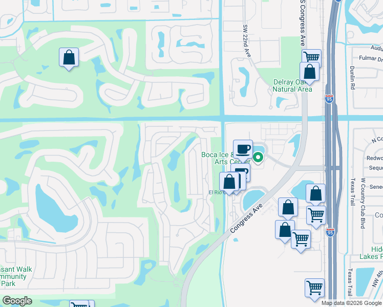 map of restaurants, bars, coffee shops, grocery stores, and more near 17174 Balboa Point Way in Boca Raton