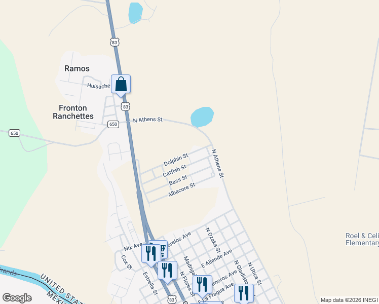 map of restaurants, bars, coffee shops, grocery stores, and more near 315 Dolphin Street in Roma