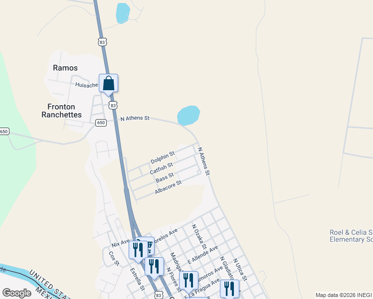 map of restaurants, bars, coffee shops, grocery stores, and more near 358 Dolphin Street in Roma