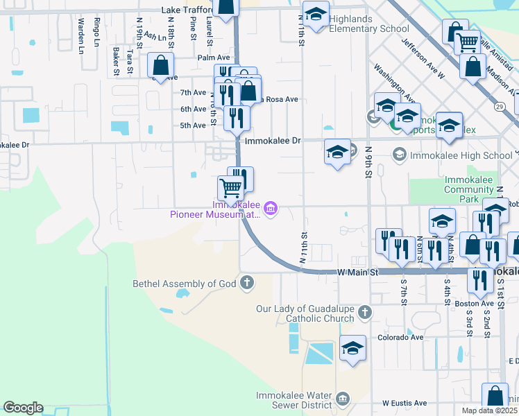 map of restaurants, bars, coffee shops, grocery stores, and more near 1215 3rd Avenue in Immokalee