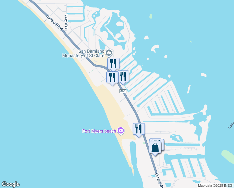 map of restaurants, bars, coffee shops, grocery stores, and more near 6240 Estero Boulevard in Fort Myers Beach