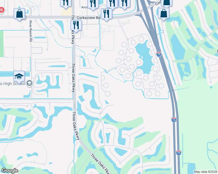 map of restaurants, bars, coffee shops, grocery stores, and more near 10831 Ani Circle in Estero